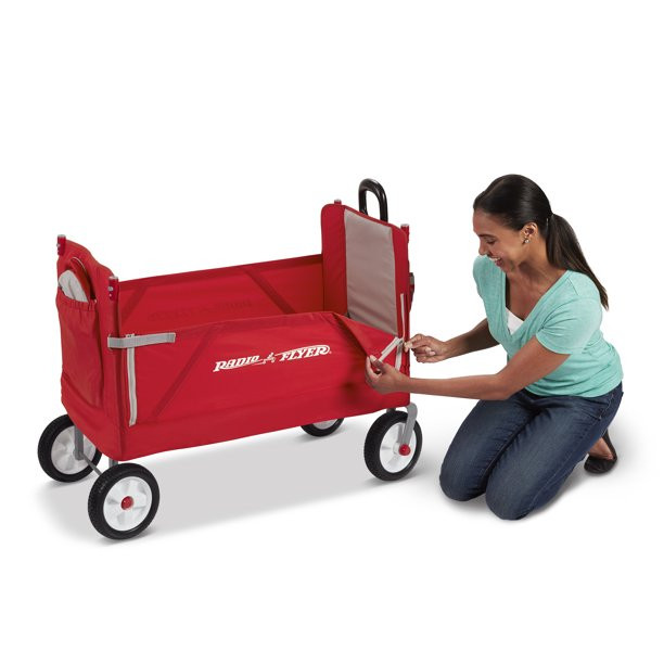 Radio Flyer 3-in-1 All Terrain Off-Road EZ Folding Kids Wagon With Canopy. Red