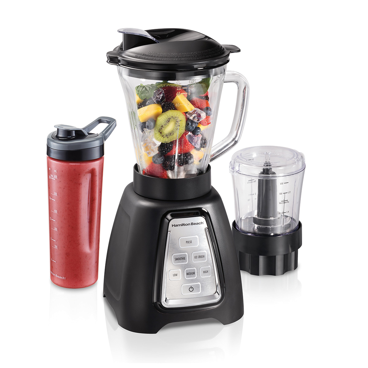 Hamilton Beach 58242 MultiBlend System with Glass Jar. Food Chopper Attachment and Travel Jar. 950 Watt Peak-Power Motor