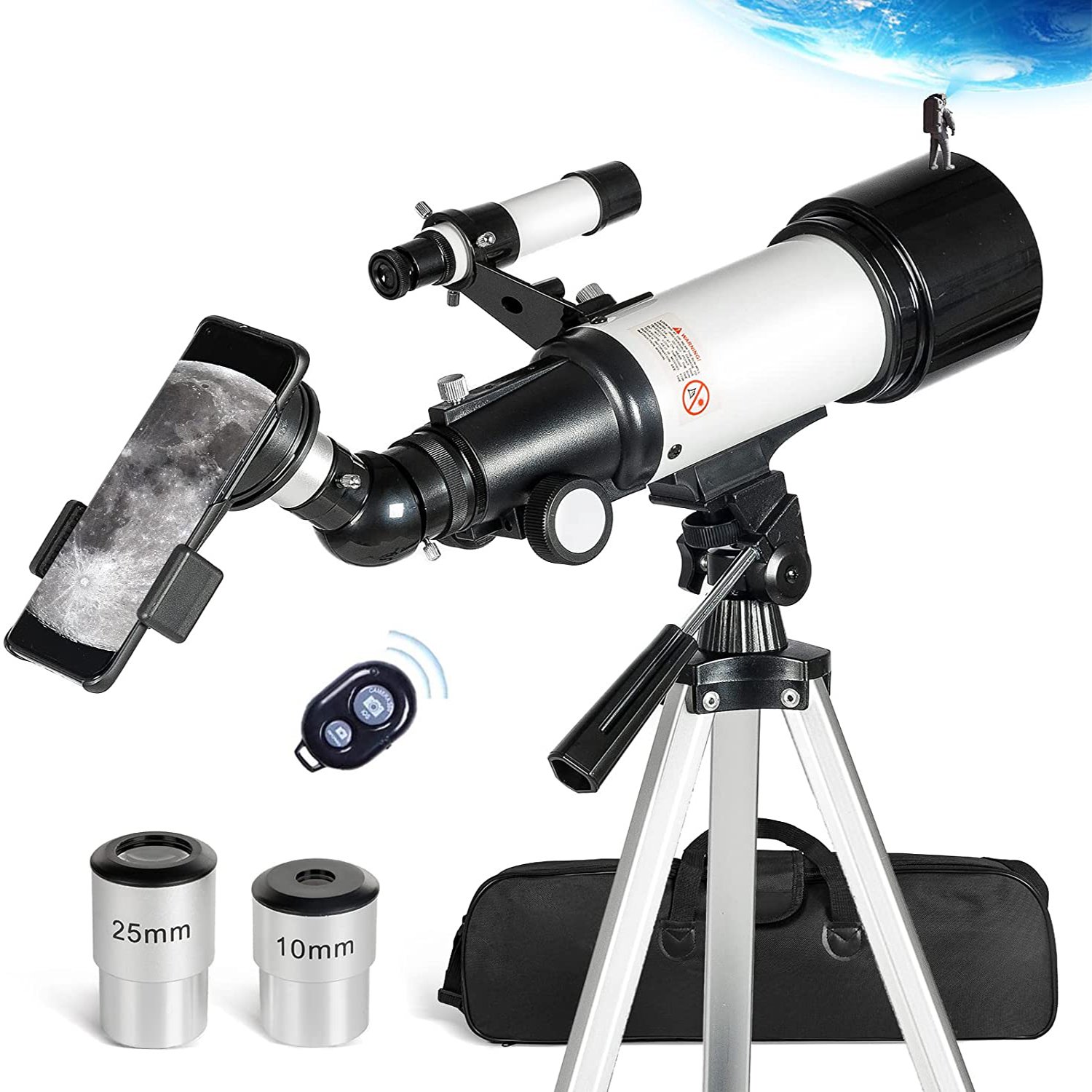 Sugift Telescope 70mm Aperture 400mm with Carry Bag for Kids & Adults