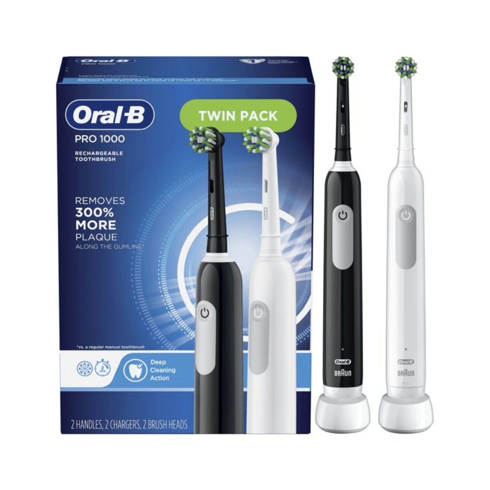 Oral-B Pro 1000 Electric Toothbrush. Black & White. Twin Pack