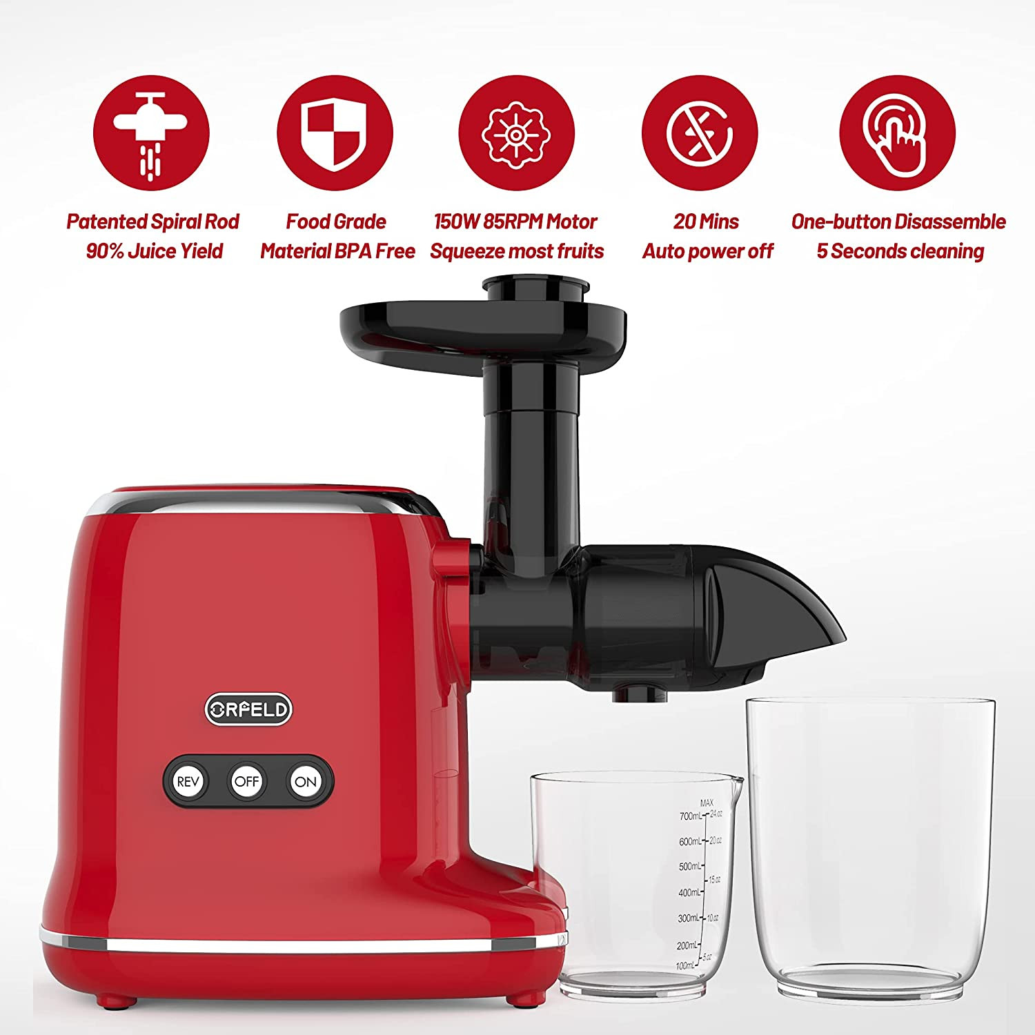 Orfeld Slow Masticating Juicer Extractor with 90% Juice Yield & Pure Juice. Easy to Clean