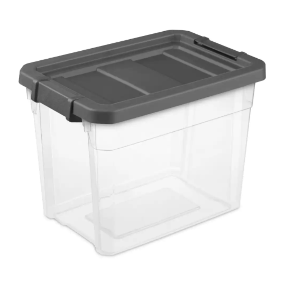 Sterilite 30 qt. Clear Plastic Storage Bin Totes with Latching Lid in Grey (12-Pack)
