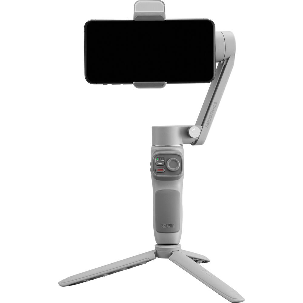 Zhiyun Smooth Q3 Phone Gimbal. 3-Axis Smartphone Handheld Stabilizer Selfie Sticks with Fill Light Grey for iPhone
