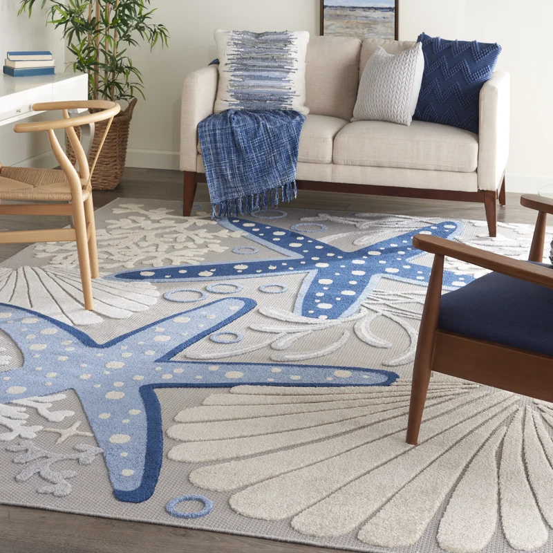 Beachcrest Home Nederland Machine Woven / Power Loomed Performance Blue/Gray/Ivory Rug