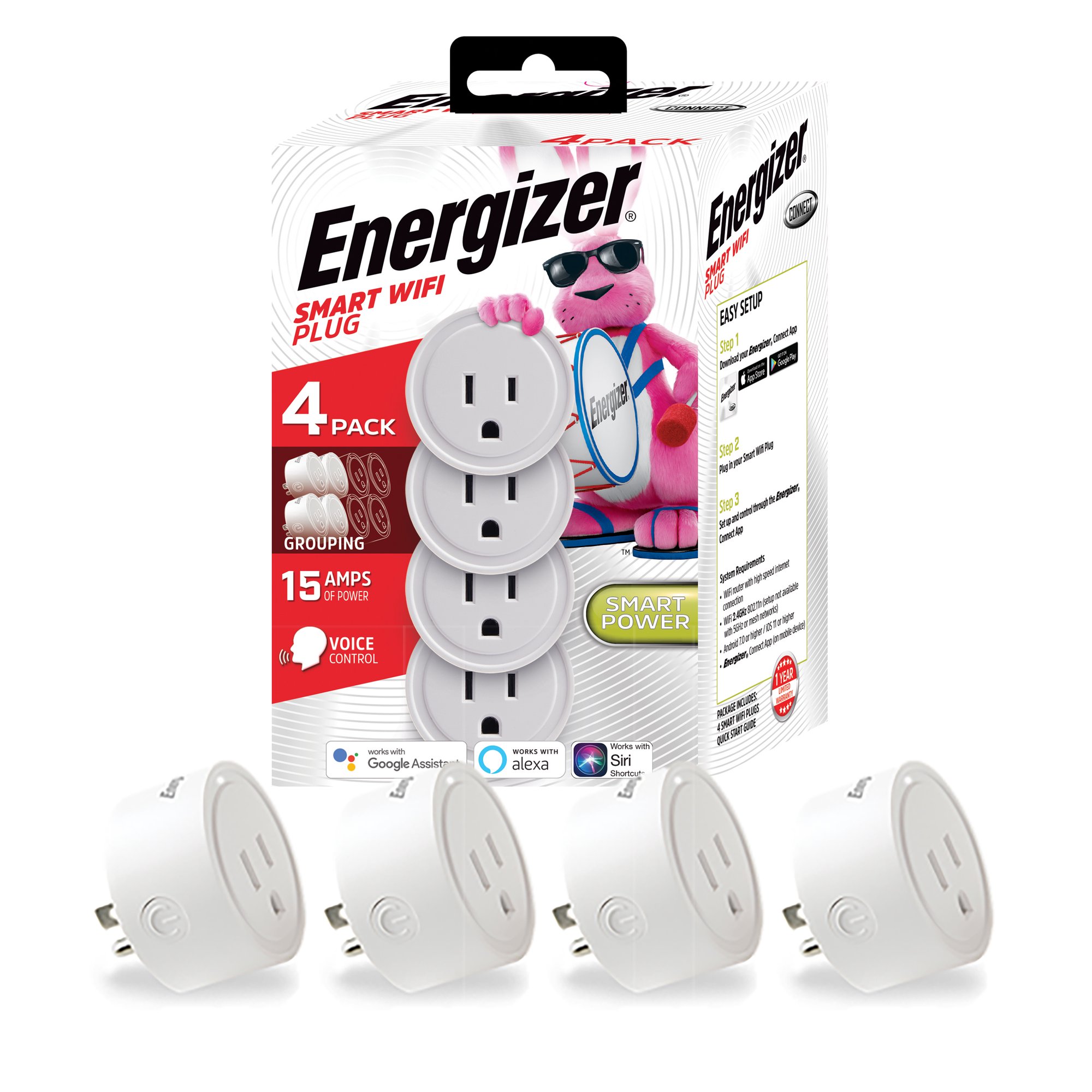 Energizer Connect 15-Amp Smart Wi-Fi Plugs (4-Pack)