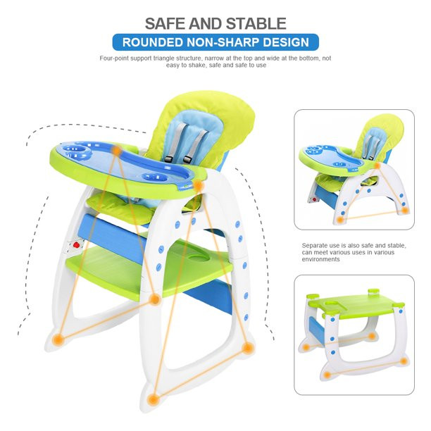 Hommoo 3 In 1 Baby High Chair. Convertible Play Table And Chair Set For Toddler. Adjustable Seat Back. Blue