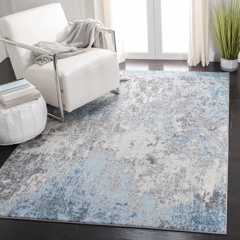 17 Stories Eslinger Machine Woven / Power Loomed Performance Gray/Blue/Ivory Rug. Rectangle 12′ x 15′