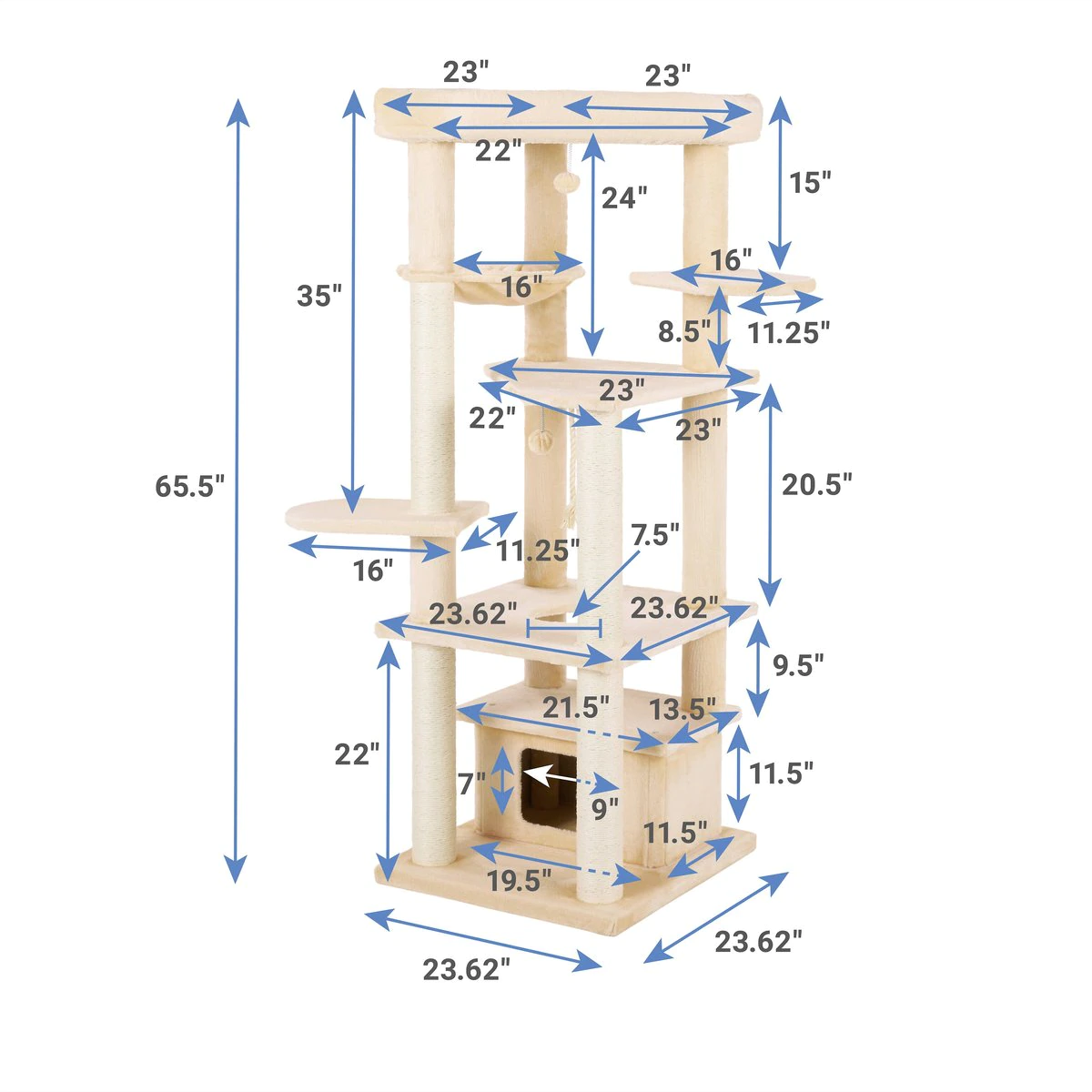 Frisco 65-in XXL Heavy Duty Cat Tree. Cream