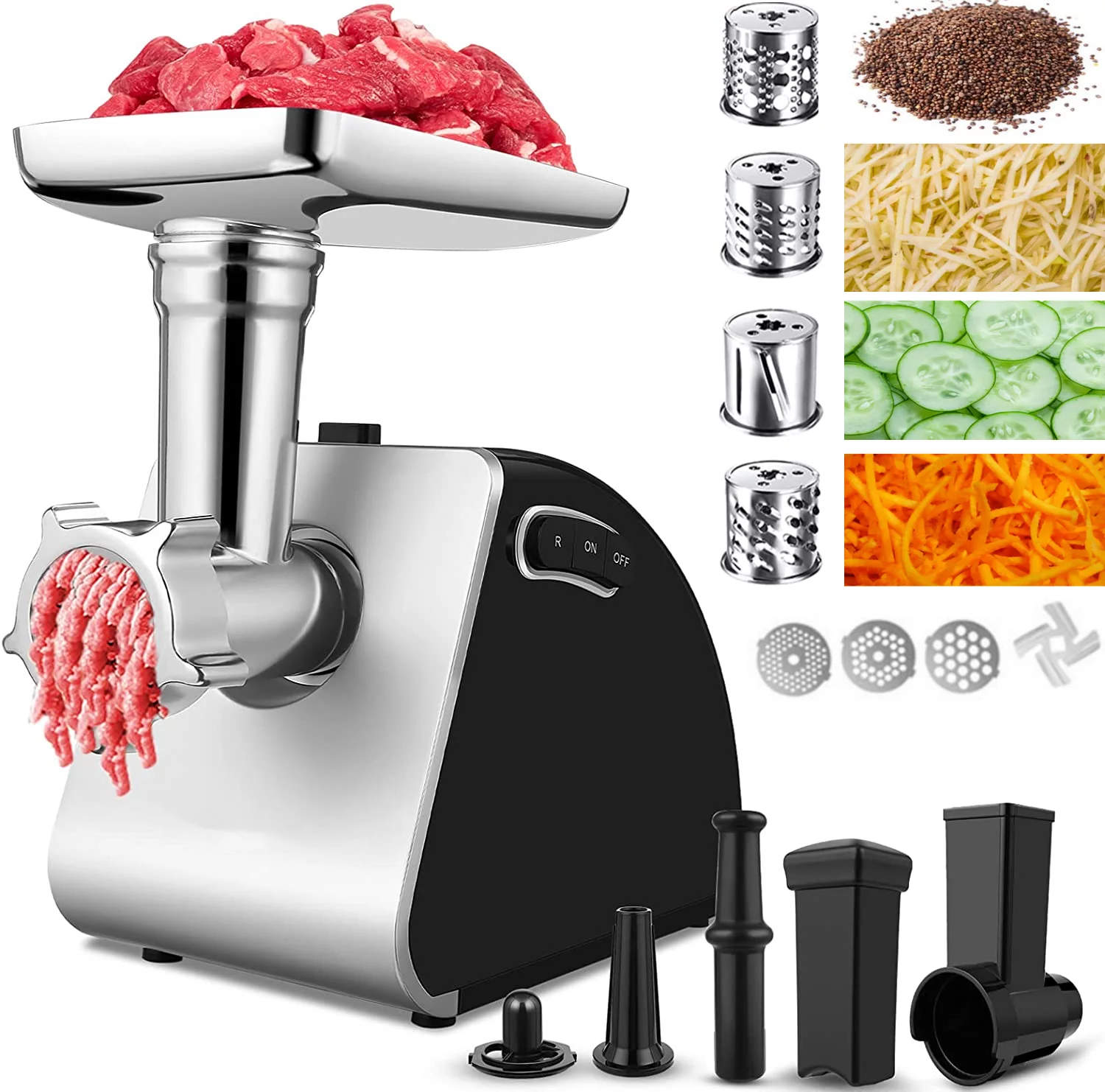 V.I.P. 2000W Electric Meat Grinder With 3 Cutting Plates And 4 Vegetable Slicer Kits For Home Use