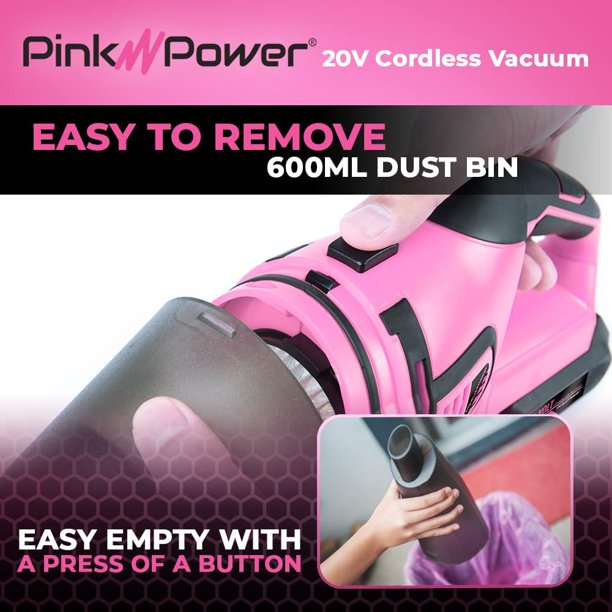 Pink Power Cordless Vacuum Cleaner. Portable Handheld Vacuum for Pet Hair. Carpet & Hard Floor