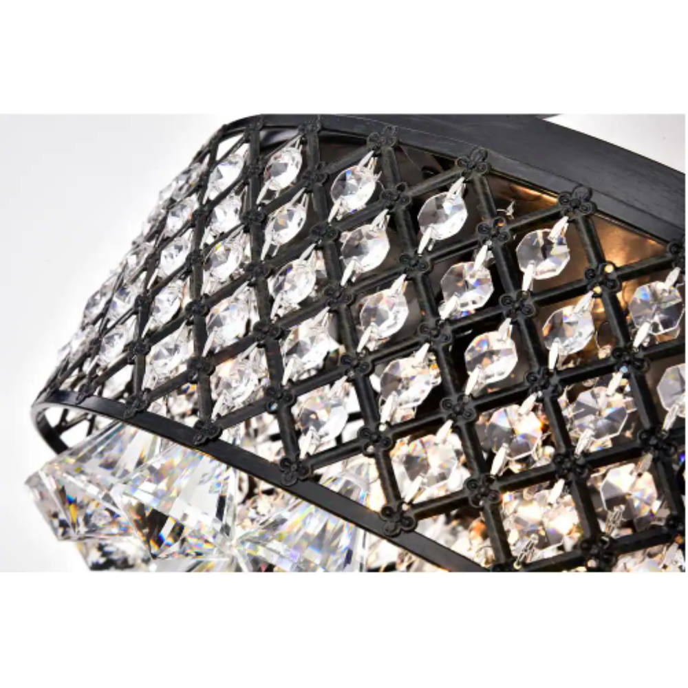 Edvivi Alyvia 4-Light Antique Black Glam Semi-Flush Mount Ceiling Light with Beaded Crystal Drum Shade