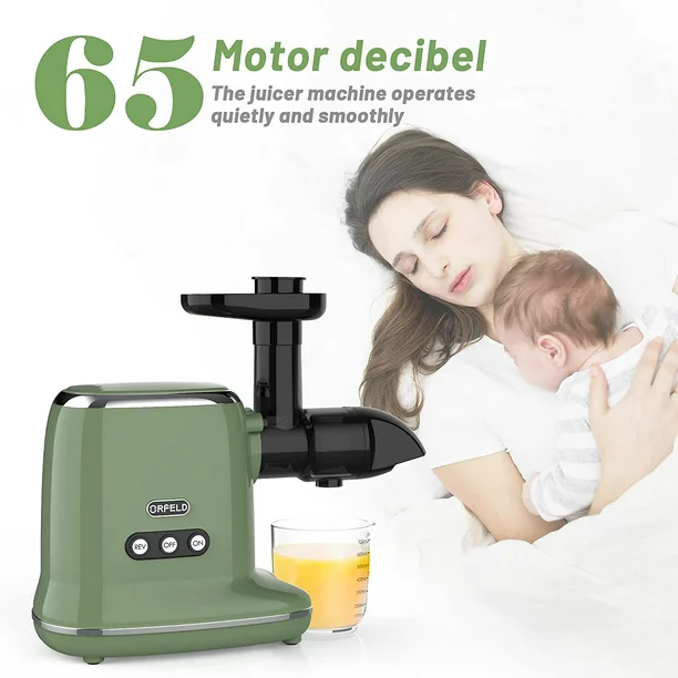 Orfeld Masticating Juicer for Fruits & Vegetable Cold Press Juicer with 95% Juice Yield Purest Juice. Green