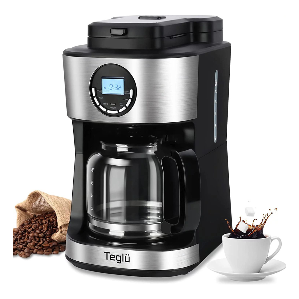 Teglu Coffee Maker With Grinder 12 Cups. Programmable Grind And Brew Coffee Machine