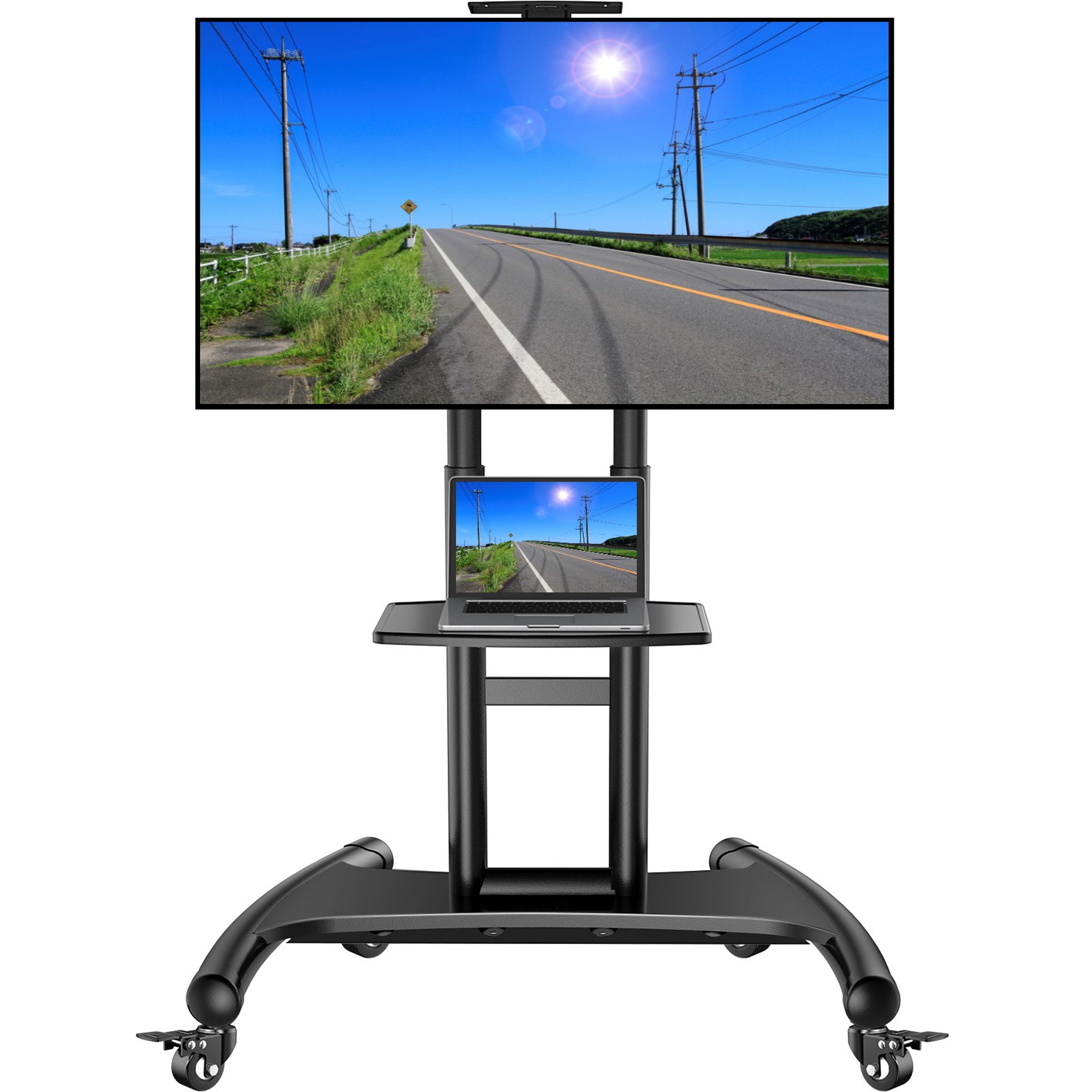 Perlesmith Rolling Mobile TV Cart for 32-75 Inch LCD LED 4K Flat TVs. Holds Up to 100 lbs