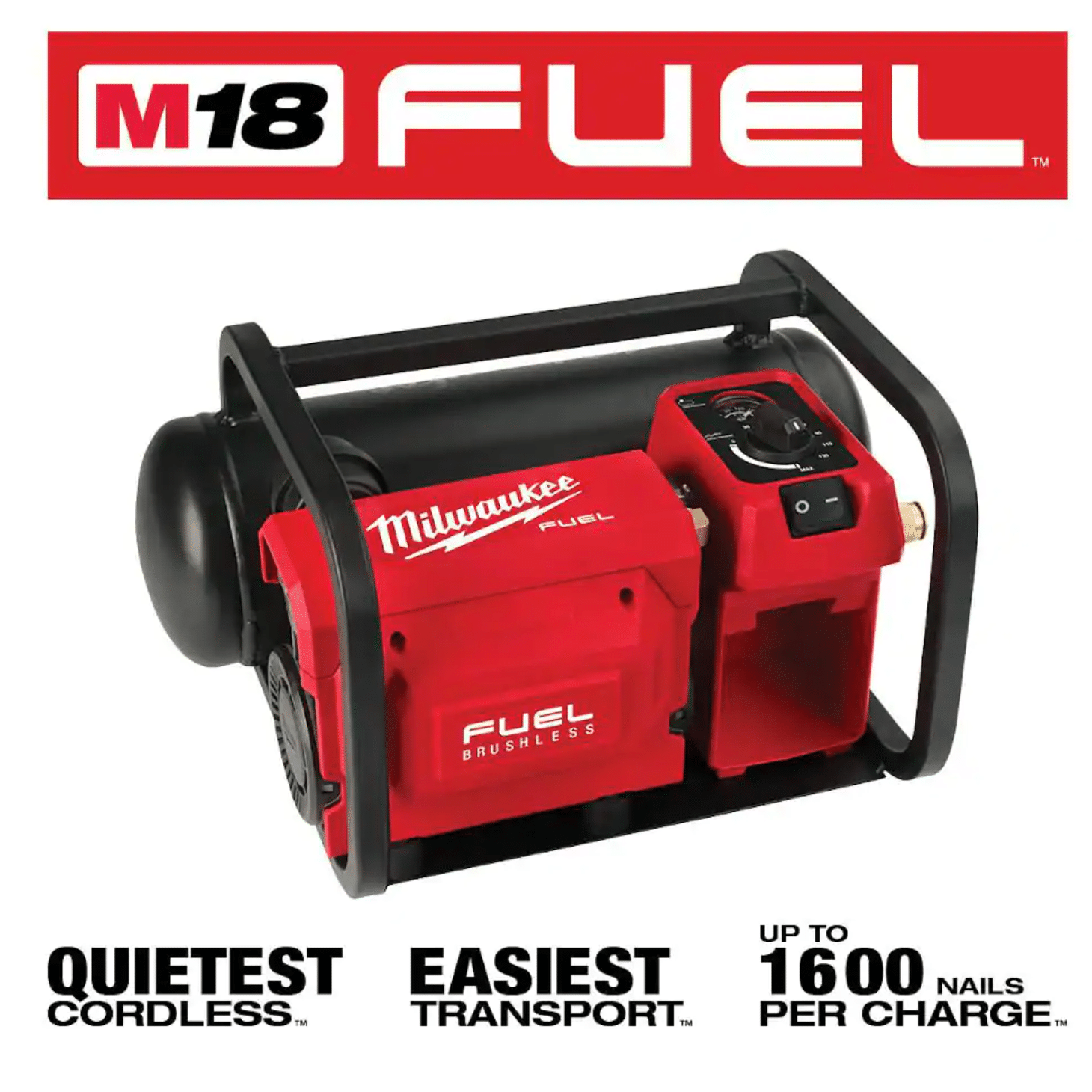 Milwaukee M18 Fuel 18-Volt Lithium-Ion Brushless Cordless 2 Gal. Electric Compact Quiet Compressor. Tool-Only (2840-20)