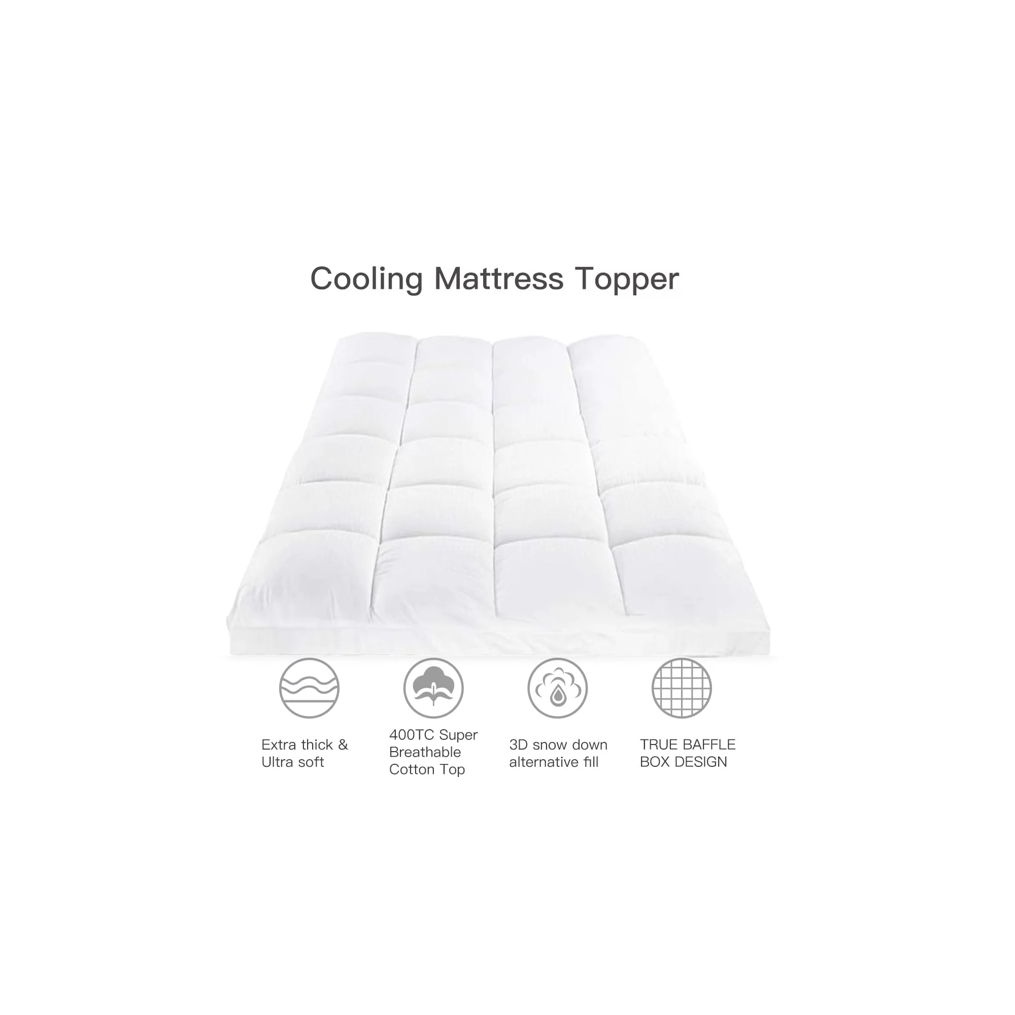 Tekamon 2 Inch Cal King Size Extra Thick. Cooling Mattress Pad Cover Topper