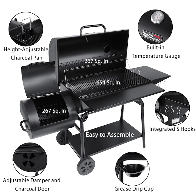 Royal Gourmet CC2036F 33-in W Black Barrel Charcoal Grill