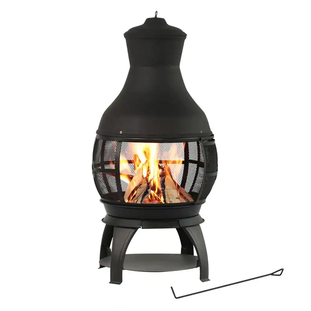 HeatMaxx 45 in. Outdoor Fireplace Wooden Fire Pit. Chimenea. Brown-Black