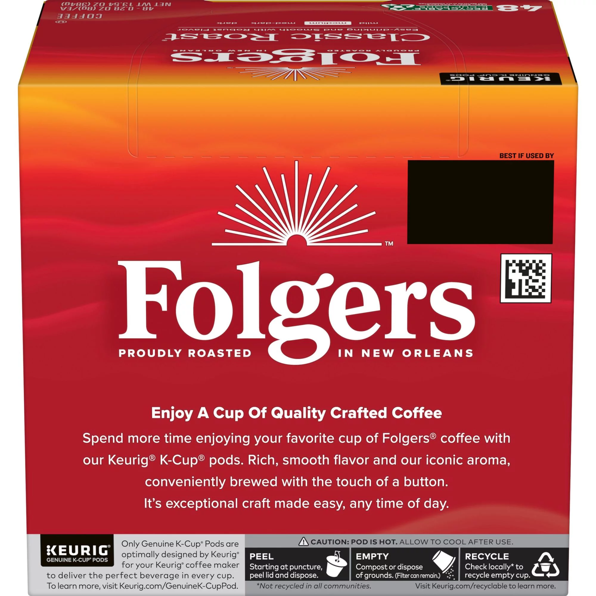 Folgers Classic Roast K-Cup Pods. Medium Roast Coffee. 48 Count