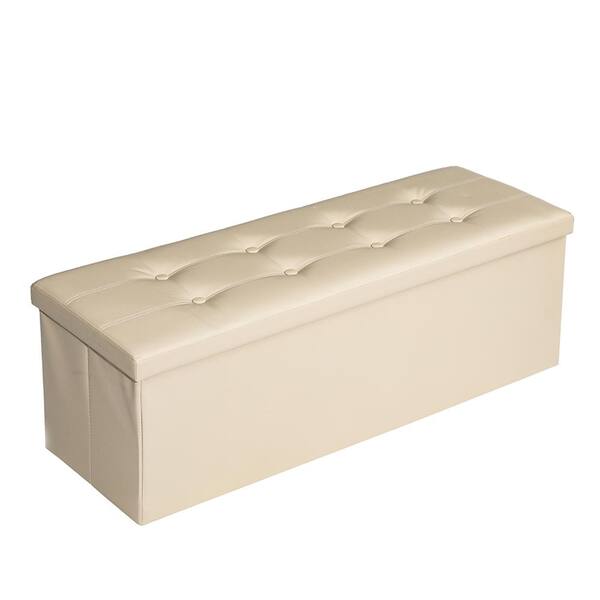 Lusimo 43 Inches Folding Storage Ottoman Bench. Beige