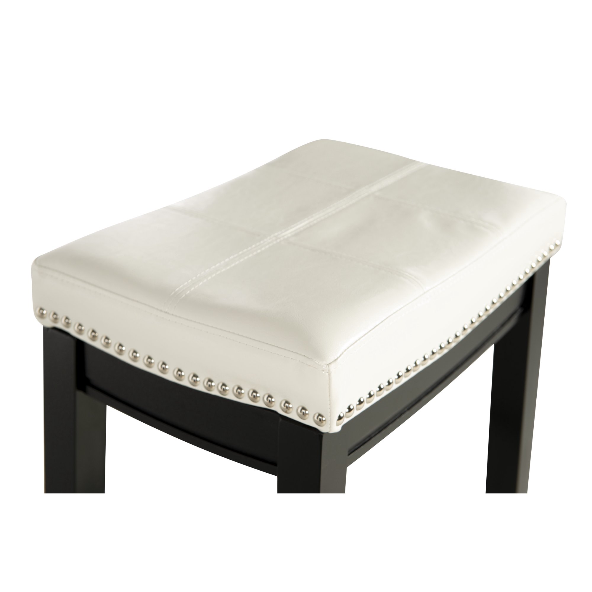 Linon Cessford 26″ Backless Bar Stool. Black Finish with White Faux Leather