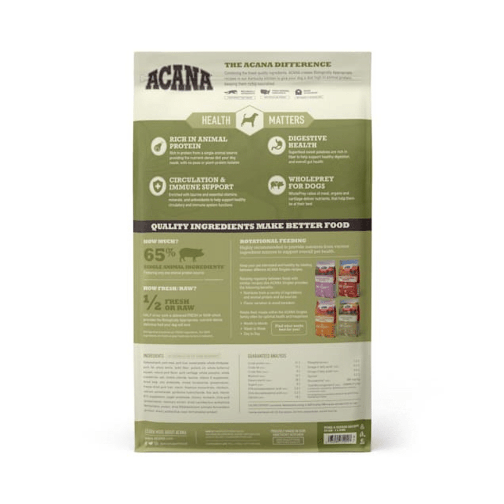 Acana Singles Limited Ingredient Diet Grain-Free High Protein Pork And Squash Dry Dog Food. 25 Lbs