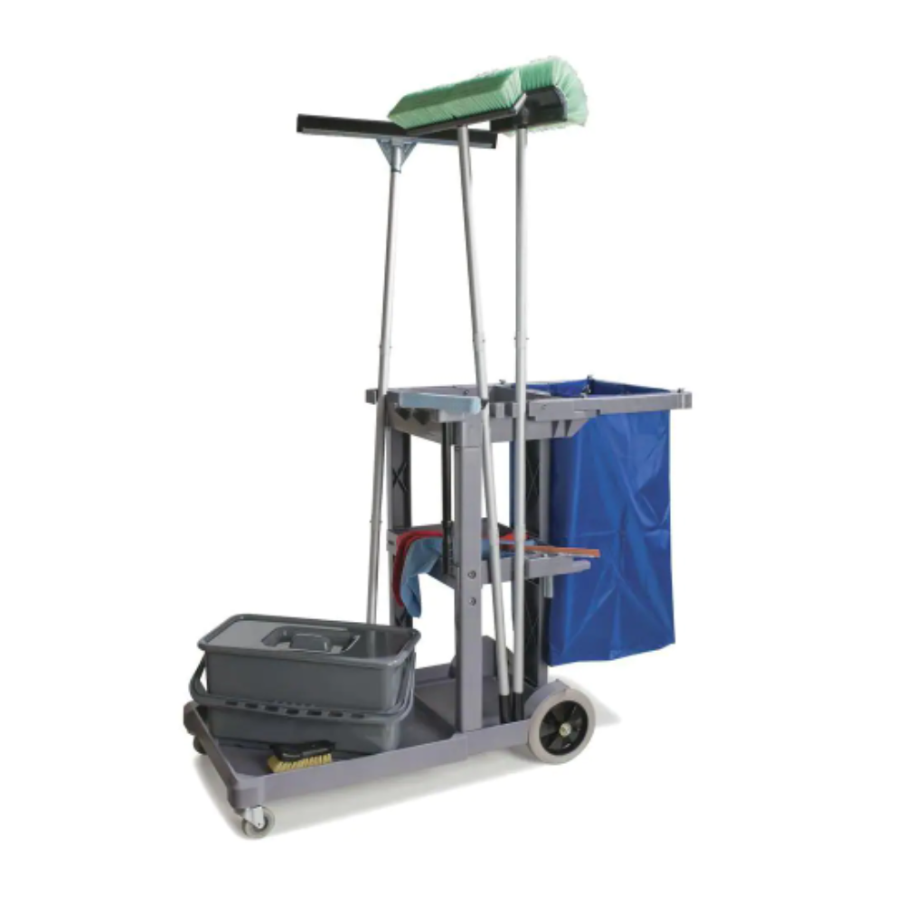 Carlisle Long Platform Gray Polyethylene Janitors Cart with 5th Wheel