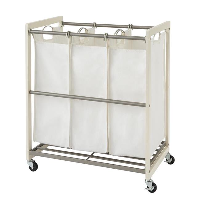 Trinity 3-Bag White Laundry Cart with Champage Poles
