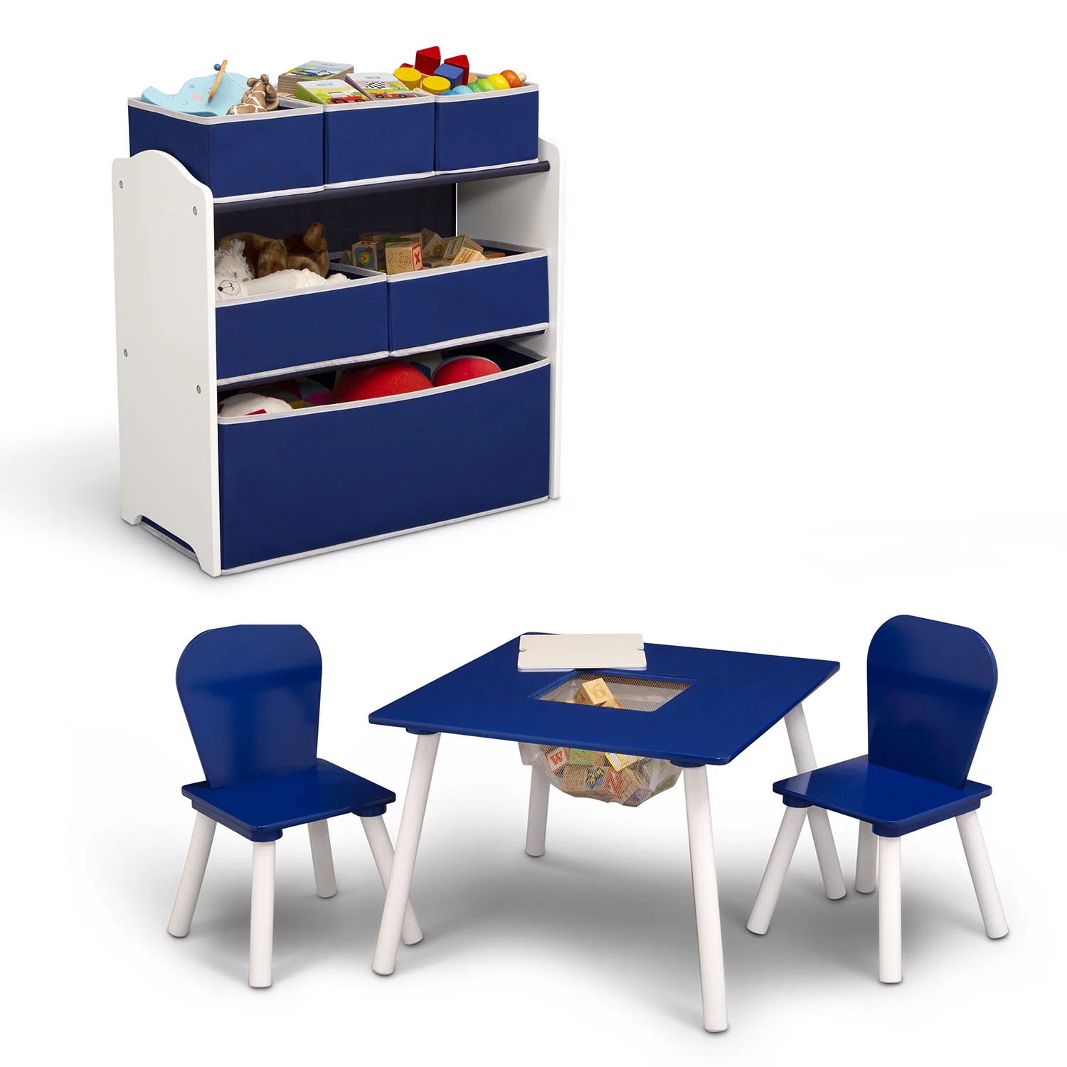 Delta Children 4-Piece Toddler Playroom Set. Navy/White