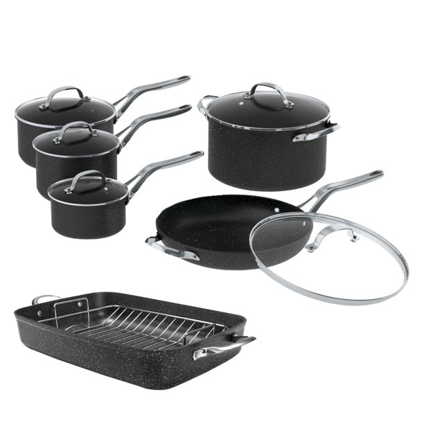 THE ROCK by Starfrit 10 Piece Cookware Set Bonus 17″ Roaster With Rack