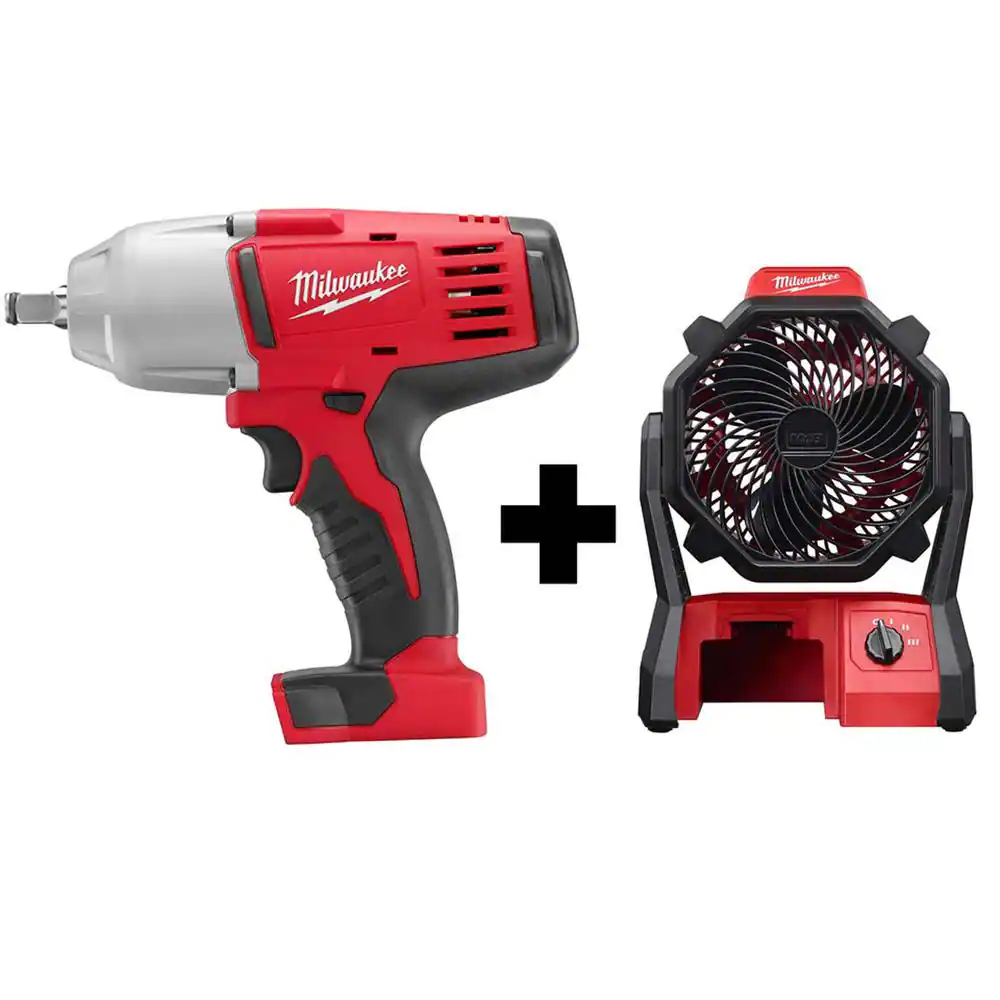 Milwaukee M18 18V Lithium-Ion Cordless 1/2 in. Impact Wrench. Friction Ring With M18 Jobsite Fan