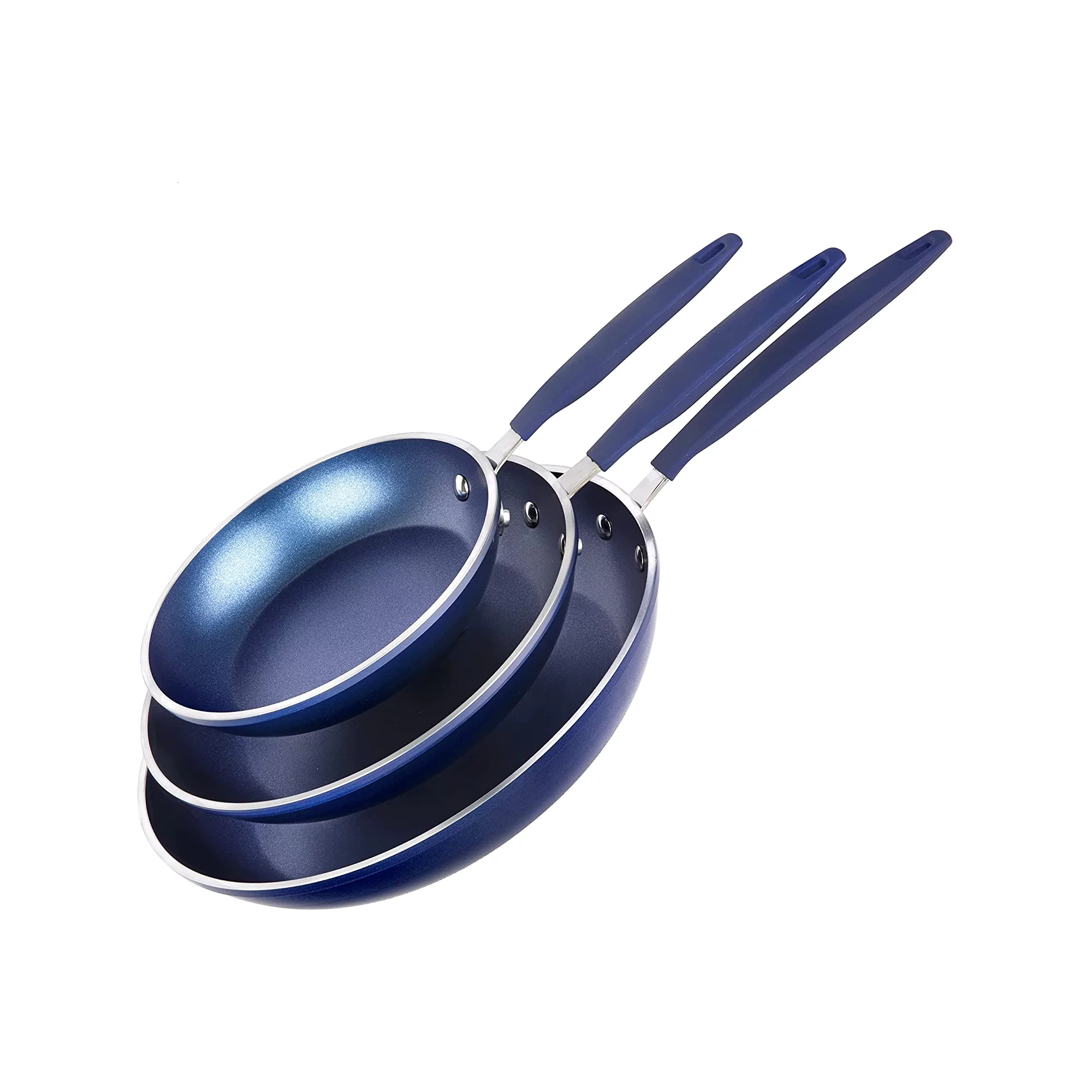 Granitestone Diamond 3-Piece Frying Pan Set. Nonstick Cookware. Blue