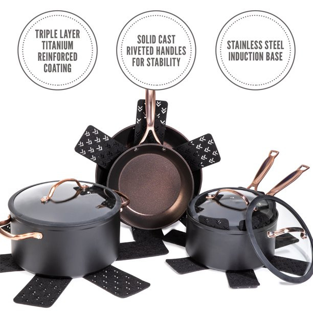 Thyme & Table Non-Stick Pots and Pans 12-Piece Cookware Set. Rose Gold