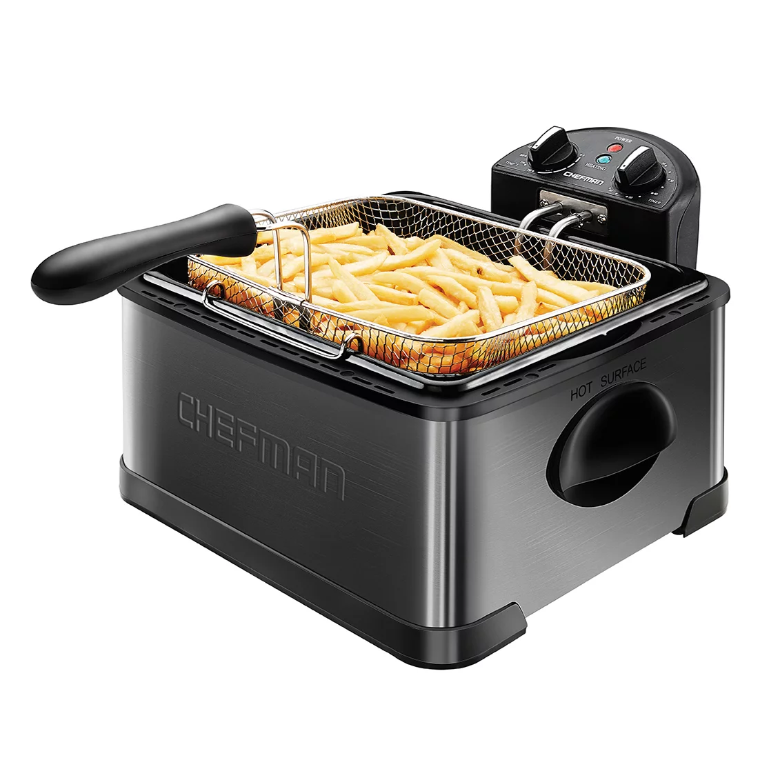 Chefman Stainless Steel Deep Fryer. XL 4.5 Liter Capacity. Black