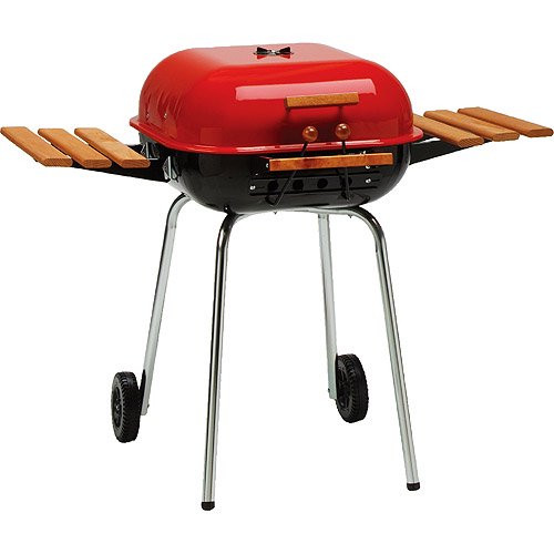 Meco Americana Charcoal BBQ Grill With Adjustable Cooking Grate And Side Table