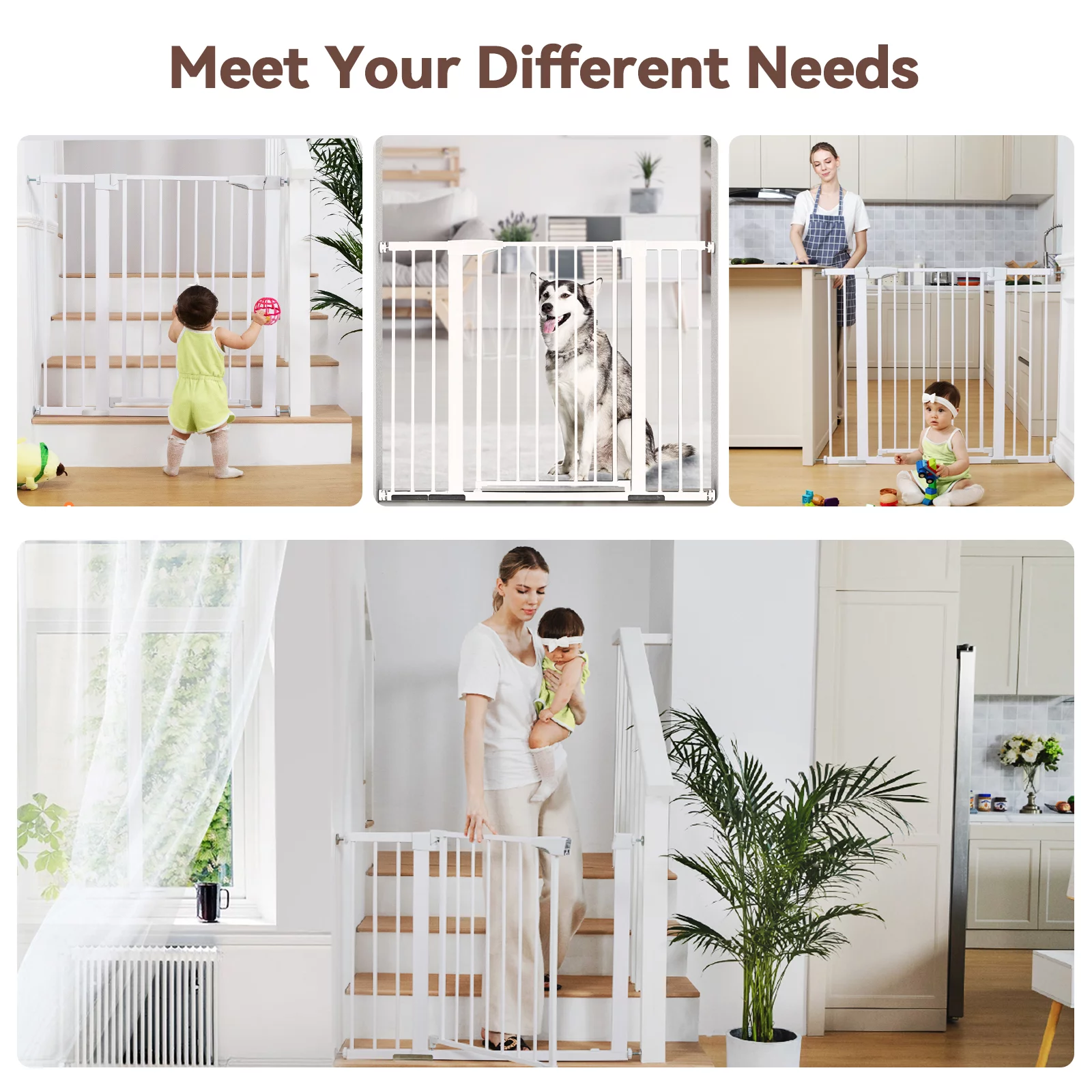 Singes 29.5″-48.8″ Extra Wide 36″ Tall Adjustable Auto Close Metal Pressure Baby Gate with Swing Door for Doorway Stairs. White