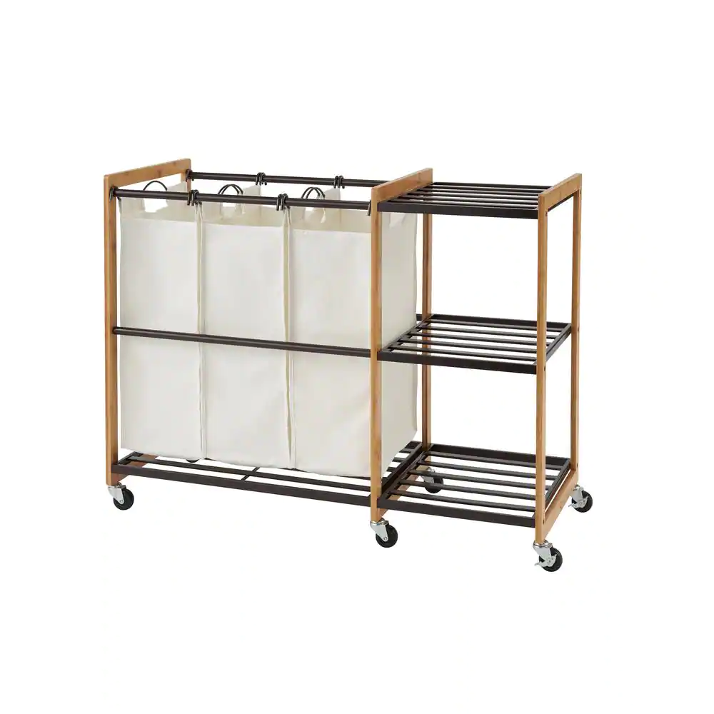 Trinity EcoStorage Wheeled 3-Bag Bamboo Laundry Station in Bronze