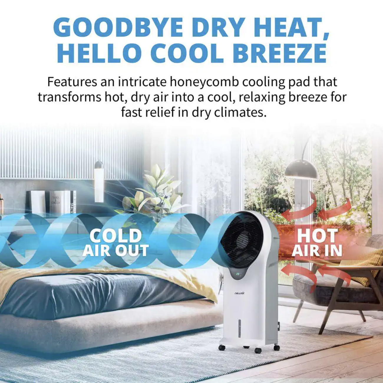 NewAir 470 CFM. 3-speed Portable Evaporative Cooler and Fan for 250 sq.ft. Cooling Area. White