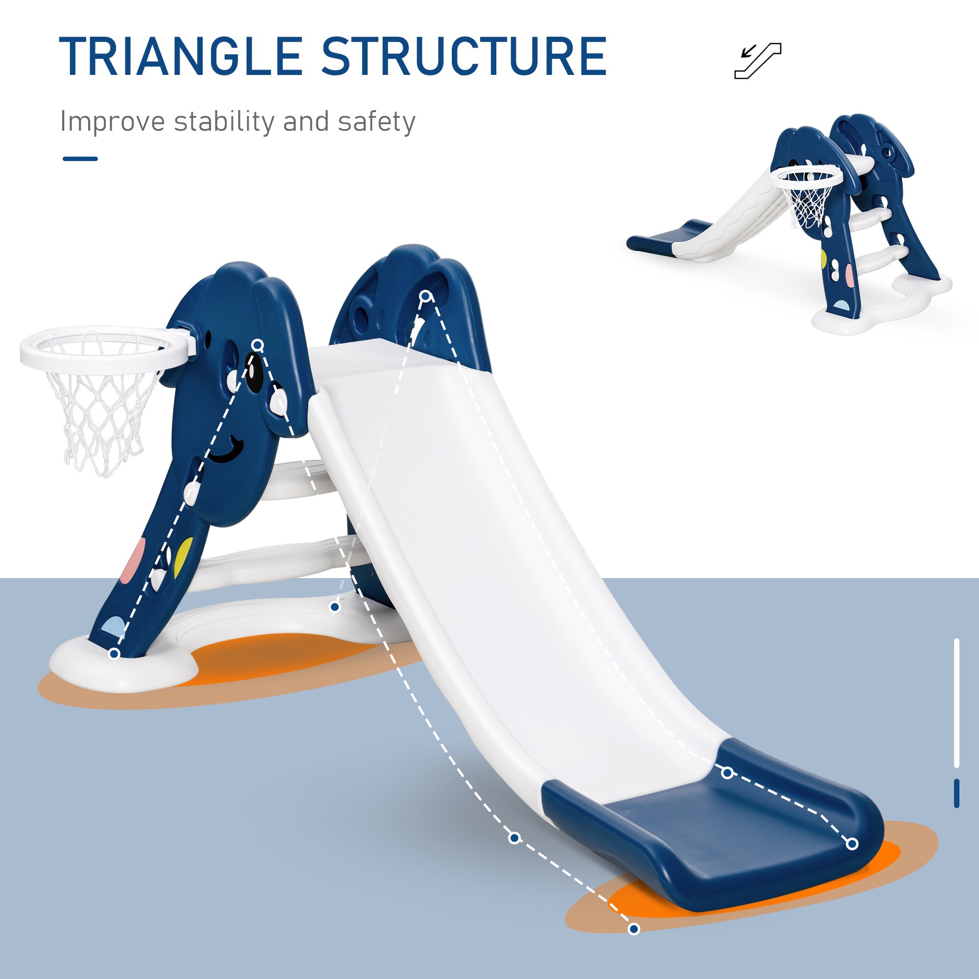 Qaba Kids Toy Slide with a Safety Triangle Design. Texturized Steps and Side Basketball Hoop