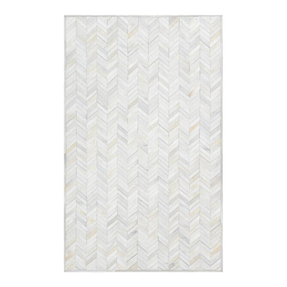 Corrigan Studio Kellea Chevron Handmade Cowhide Ivory Area Rug. Ivory. Rectangle 5′ x 8′