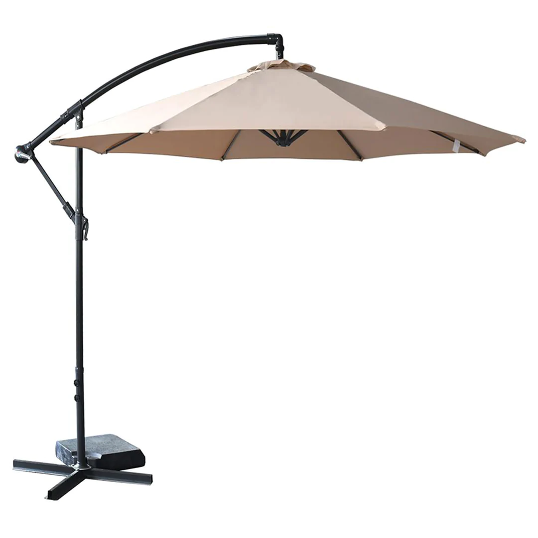 Serenelife 10 Foot Hanging Patio Umbrella With Push Button Tilt. Crank And Base
