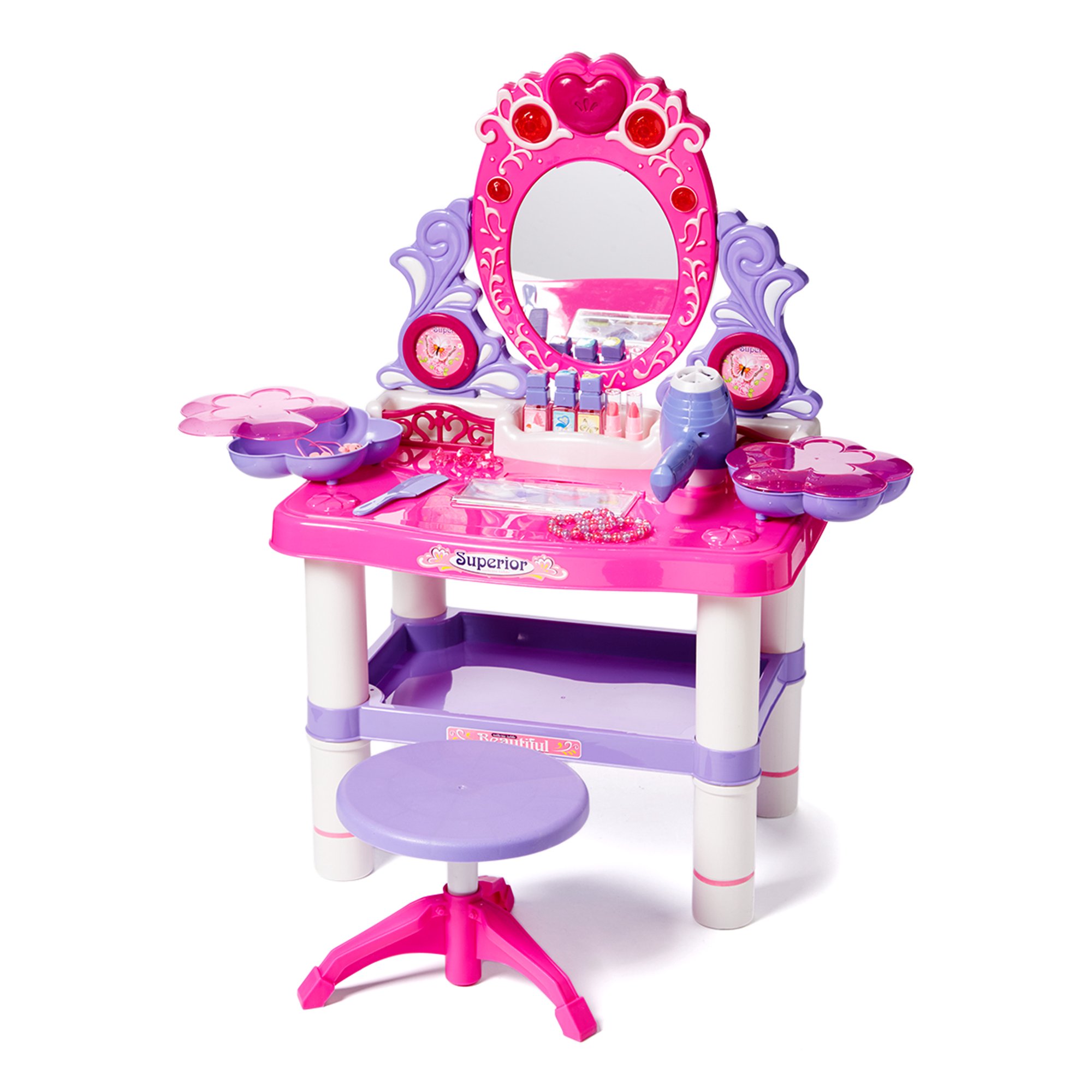 Dash Toyz Princess Vanity Girl-s Pretend Play Dressing Table with Accessories