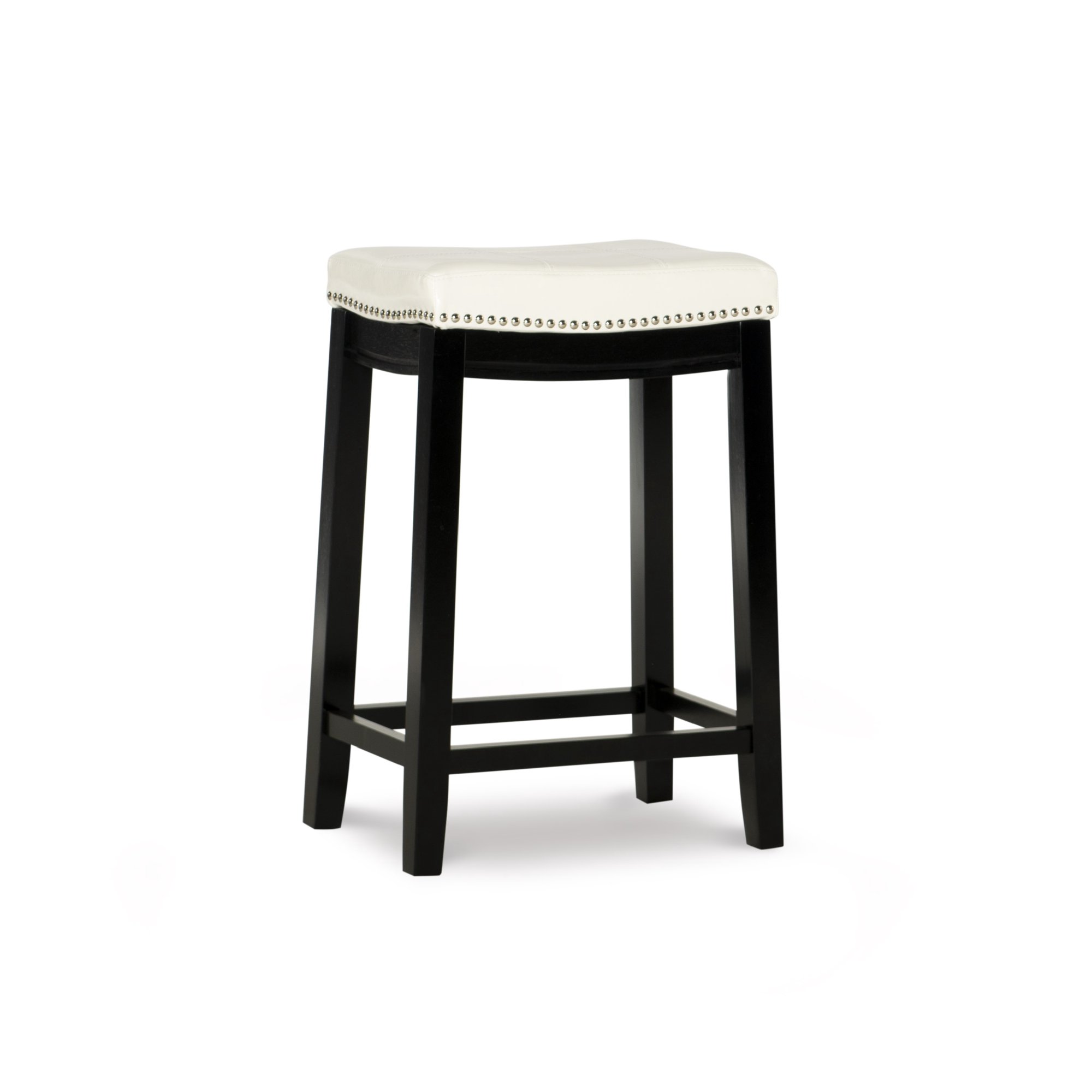 Linon Cessford 26″ Backless Bar Stool. Black Finish with White Faux Leather