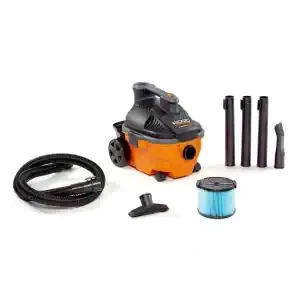 Ridgid 4 Gallon 6.0-Peak HP Wet/Dry Shop Vacuum With Detachable Blower. Fine Dust Filter. Hose And Accessories