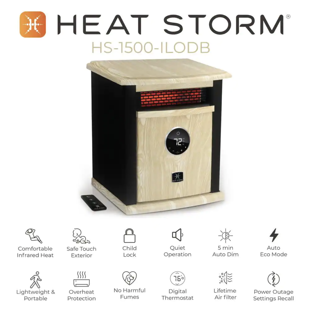 Heat Storm Portable Electric Infrared Space Heater. 1500-Watt Cabinet Infrared Quartz Element