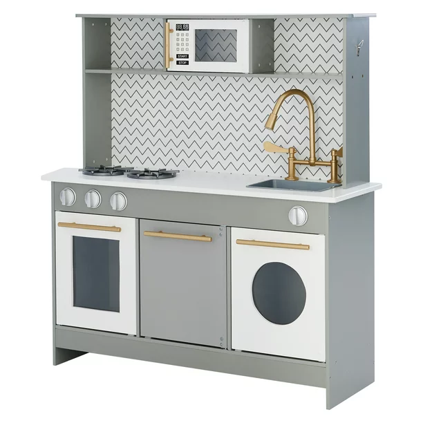 Teamson Kids Little Chef Berlin Modern Play Kitchen Set with 6 Accessories. Gray/White