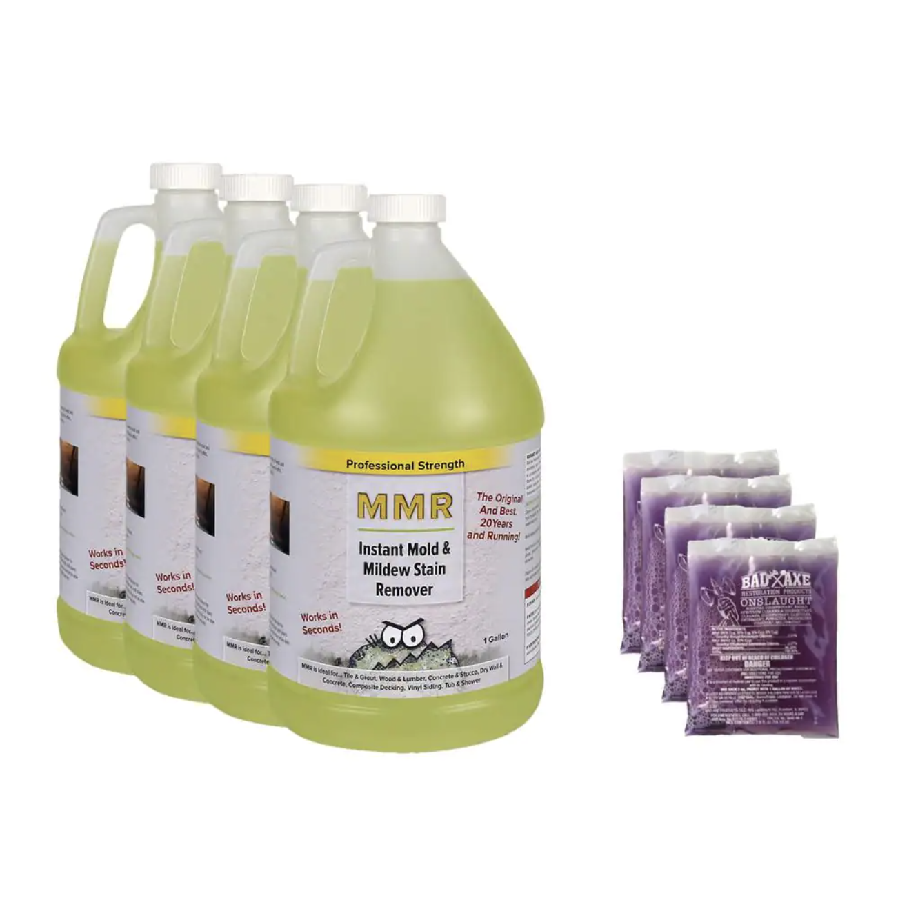 MMR Pro (4)-1 gal. Instant Mold/Mildew Stain Remover and (4)-2 oz. Concentrate (Makes 1 gal. each) Mold/Mildew Disinfectant