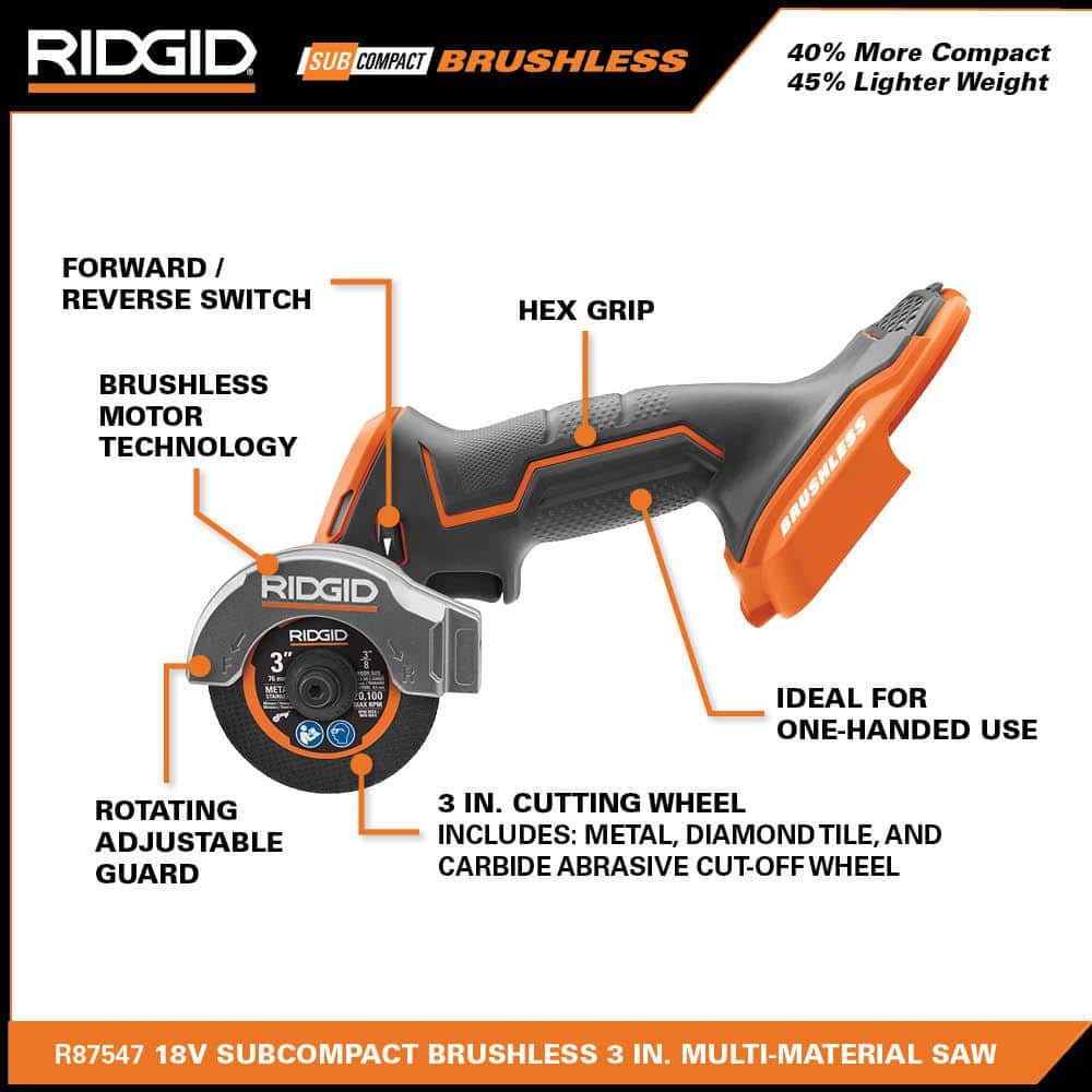 Ridgid 18v Cordless 2-Tool Combo Kit With Subcompact Brushless 3 In. Multi-Material Saw And Compact Band Saw (Tools Only)
