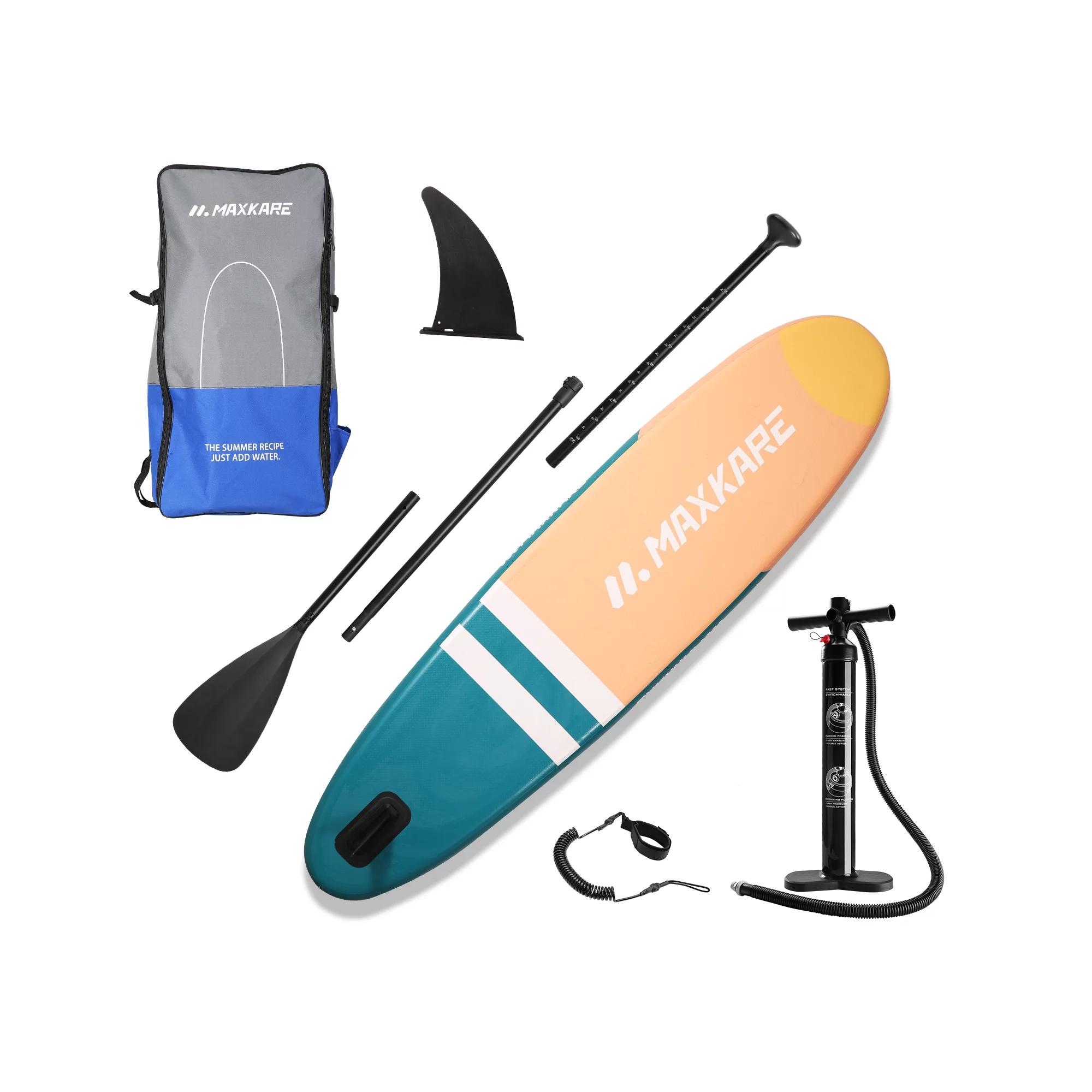 Maxkare Inflatable Kids Stand up Paddle Board with Portable Paddleboard Storage Bag & Stability. Cyan & Pink