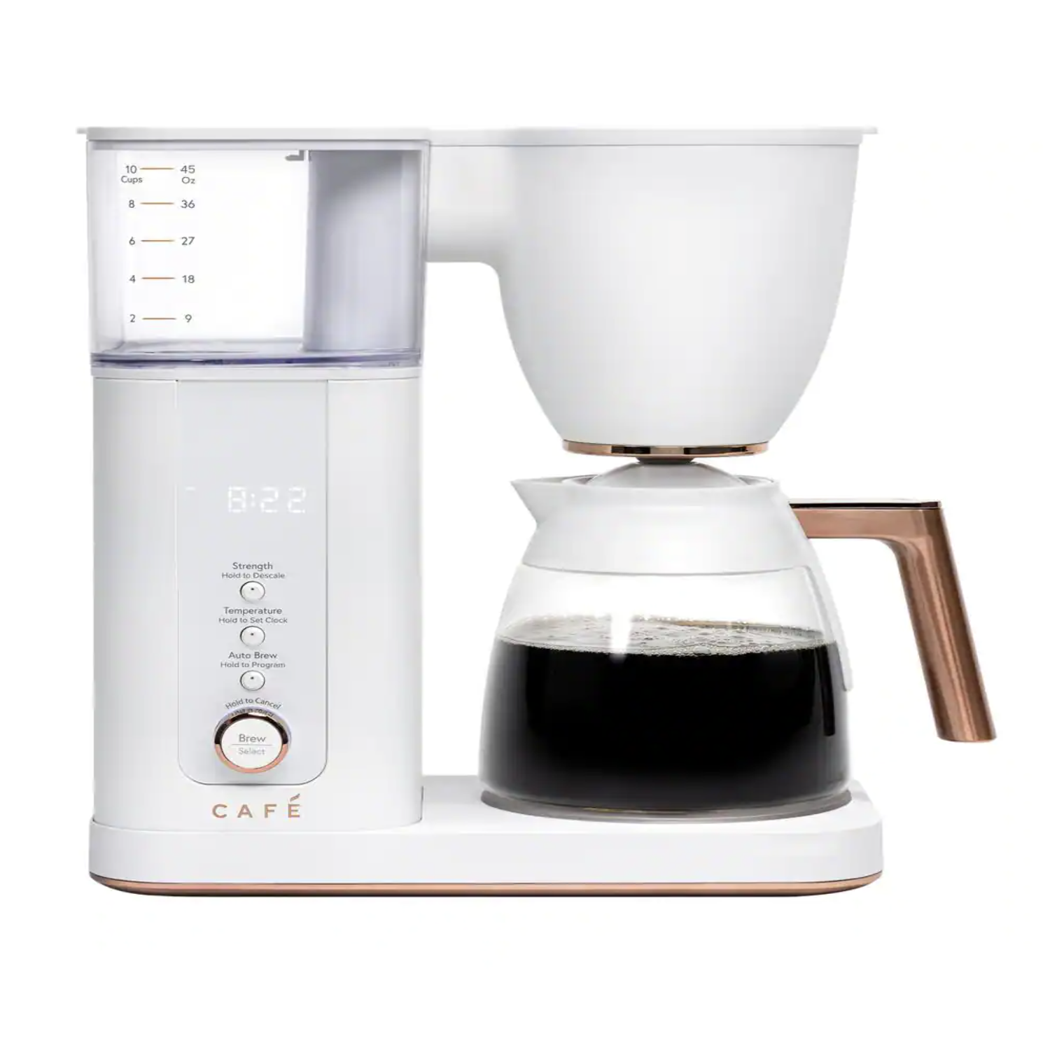Caf  10-Cup Matte White Specialty Drip Coffee Maker with Glass Carafe and warming plate. WiFi connected (C7CDABS4RW3)